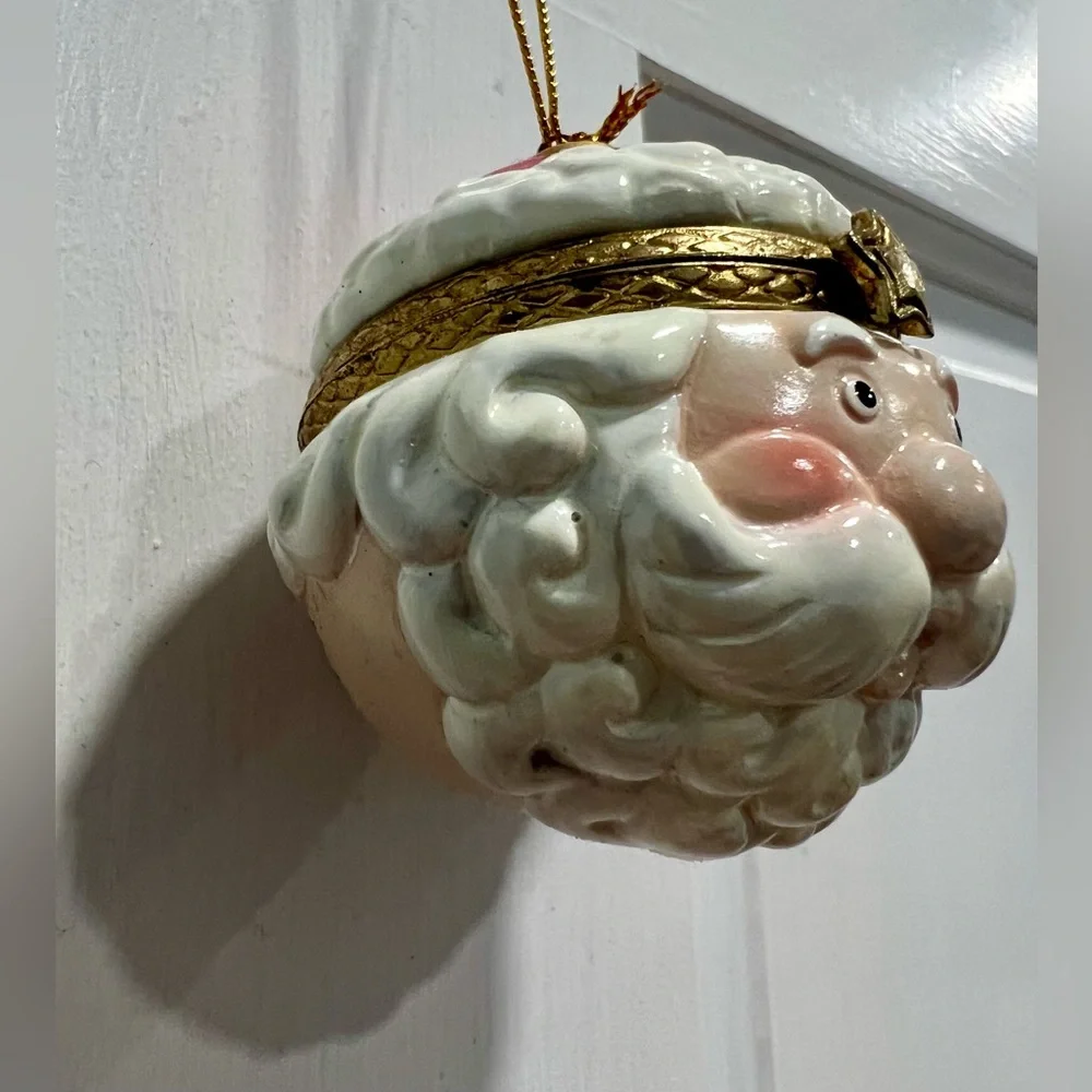 Porcelain Santa Claus St Nick Hat Hinged Trinket Box Christmas Ornament PreLoved